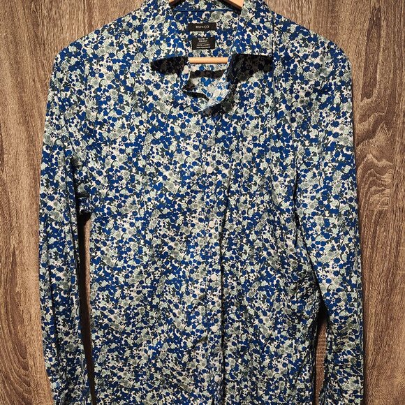 RW&CO Blue Floral Button Front Shirt - Picture 1 of 7